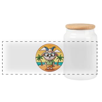 Ziege Lustige Cartoon Sommer Strand Sonnenbrille - Panorama Keksdose mit Holzdeckel - Weiß - Vorne