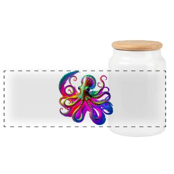 Psychedelischer Neon-Oktopus - Panorama Keksdose mit Holzdeckel - Weiß - Vorne