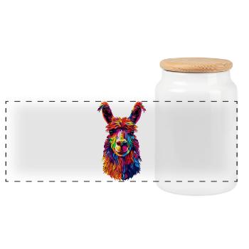 Alpaca Pop Art Bright Colors Llama Rainbow Alpaca - Panoramic Cookie Jar with Wooden Lid - white - Front