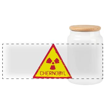 TSCHERNOBYL RADIATION WARNING ICON - Panorama Keksdose mit Holzdeckel - Weiß - Vorne