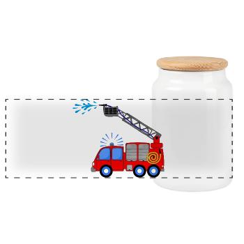 Fire engine with ladder and water children - Panoramic Cookie Jar with Wooden Lid - white - Front