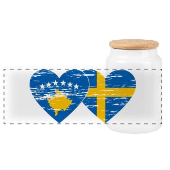 Kosovo Sweden Flag used - Panoramic Cookie Jar with Wooden Lid - white - Front