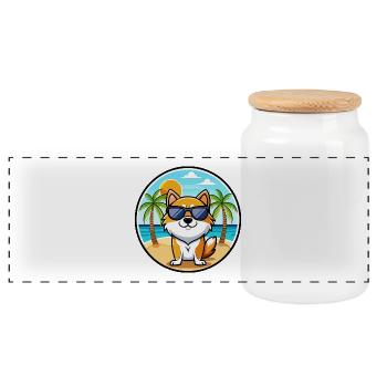 Hokkaido Dog Breed Cartoon Sunglasses Beach - Panoramic Cookie Jar with Wooden Lid - white - Front