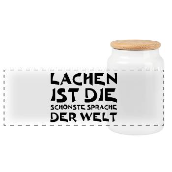 Lachen ist die schönste Sprache der Welt - Panorama Keksdose mit Holzdeckel - Weiß - Vorne