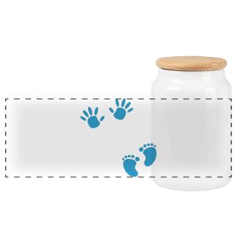Grossesse empreinte main garçon bébé ventre - Boîte à biscuits avec couvercle en bois - blanc - Devant