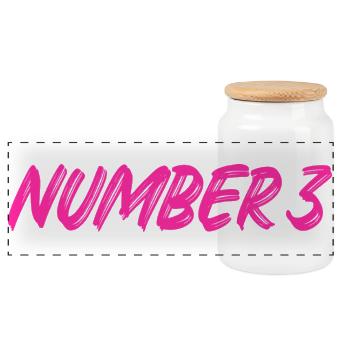 Number 3 - drei - dritter - dritte - 3 - Nummer 3 - Panorama Keksdose mit Holzdeckel - Weiß - Vorne
