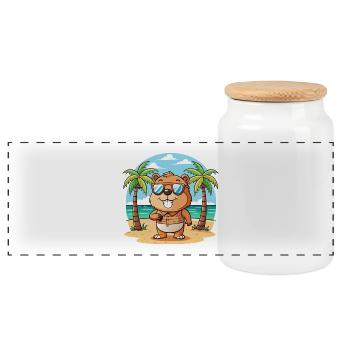 Biber Lustige Cartoon Sommer Strand Sonnenbrille - Panorama Keksdose mit Holzdeckel - Weiß - Vorne