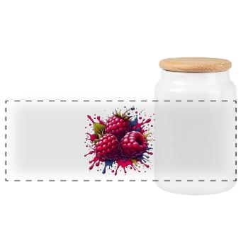 Himbeeren-Farbexplosion - Panorama Keksdose mit Holzdeckel - Weiß - Vorne