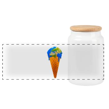 Schmelzende Erde als Eistüte - Klimawandel Motiv - Panorama Keksdose mit Holzdeckel - Weiß - Vorne