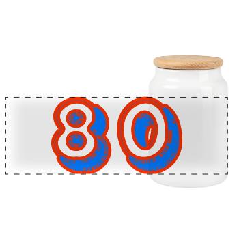 80. 80 JAHRE. 80-JÄHRIGES JUBILÄUM. 80. GEBURTSTAG. - Panorama Keksdose mit Holzdeckel - Weiß - Vorne