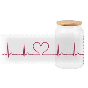 Heartbeat ECG Line Medical Pulse Wave Icon Vector - Panoramic Cookie Jar with Wooden Lid - white - Front