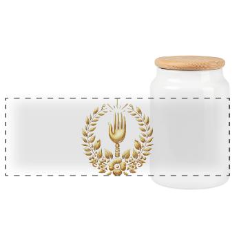 Gourmet Fork Logo - Panoramic Cookie Jar with Wooden Lid - white - Front