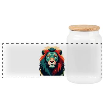 Lion Dessin Animé Personnage Animal De Compagnie Coloré - Boîte à biscuits avec couvercle en bois - blanc - Devant