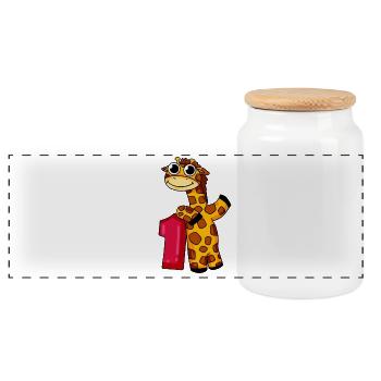1. Geburtstag Giraffe 1.Klasse Geschenk - Panorama Keksdose mit Holzdeckel - Weiß - Vorne
