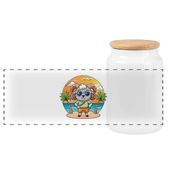 Ram Lustige Cartoon Sommer Strand Sonnenbrille - Panorama Keksdose mit Holzdeckel - Weiß - Vorne