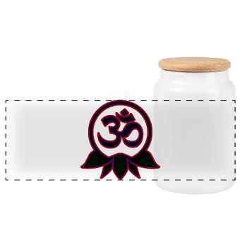 Om Mani Padme Hum Buddha Mantra Mandala Neon Blau - Panorama Keksdose mit Holzdeckel - Weiß - Vorne