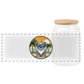 Himalaya Schäferhund Rasse Cartoon Sonnenbrille Strand - Panorama Keksdose mit Holzdeckel - Weiß - Vorne
