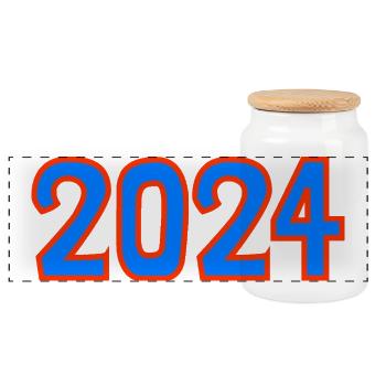 2024.Happy New Year. NEW YEAR'S EVE. NEW YEAR. - Panoramic Cookie Jar with Wooden Lid - white - Front