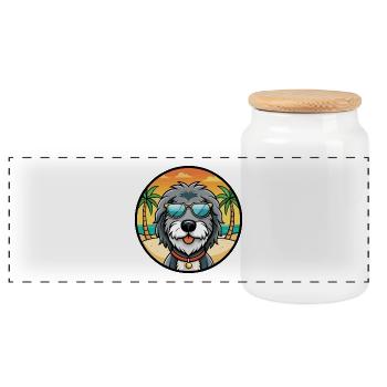 Portugiesische Schäferhund Rasse Cartoon Sonnenbrille Strand - Panorama Keksdose mit Holzdeckel - Weiß - Vorne