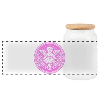 Guardian Angel Logo - Panoramic Cookie Jar with Wooden Lid - white - Front
