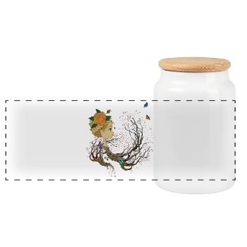 Baummädchen mit Blumen - Panorama Keksdose mit Holzdeckel - Weiß - Vorne