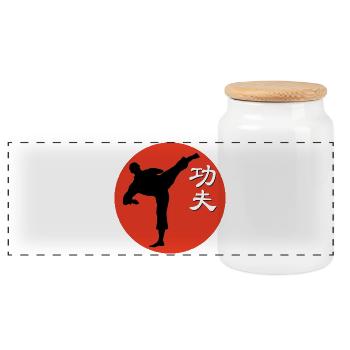 red kungfu kaempfer - Panorama Keksdose mit Holzdeckel - Weiß - Vorne