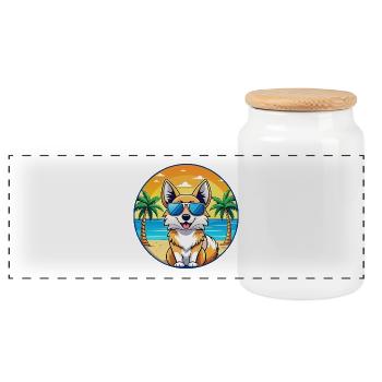 Isländischer Schäferhund Rasse Cartoon Sonnenbrille Strand - Panorama Keksdose mit Holzdeckel - Weiß - Vorne