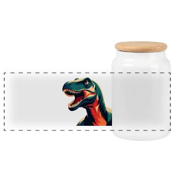 Dinosaurier Cartoon Figur Buntes Haustier Tier - Panorama Keksdose mit Holzdeckel - Weiß - Vorne