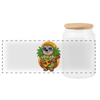 Lustige Faultier Sommer Strand Sonnenbrille Hawaiianisch - Panorama Keksdose mit Holzdeckel - Weiß - Vorne
