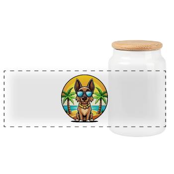 Belgischer Malinois Hund Rasse Cartoon Sonnenbrille Strand - Panorama Keksdose mit Holzdeckel - Weiß - Vorne