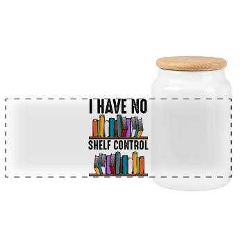 No Shelf Control Spruch Bücher Leser Geschenk - Panorama Keksdose mit Holzdeckel - Weiß - Vorne