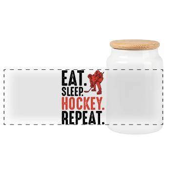Red Hockey Player Silhouette - Panoramic Cookie Jar with Wooden Lid - white - Front