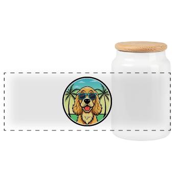 Cocker anglais Spaniel Chien Race Dessin Animé Plage - Boîte à biscuits avec couvercle en bois - blanc - Devant