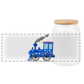 Children's train railway blue with hearts - Panoramic Cookie Jar with Wooden Lid - white - Front