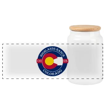 Highlands Ranch Colorado Flagge USA Souvenir Logo - Panorama Keksdose mit Holzdeckel - Weiß - Vorne