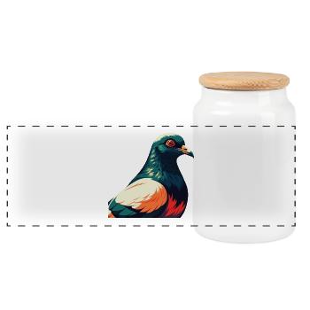 Taube Cartoon Figur Buntes Haustier Tier - Panorama Keksdose mit Holzdeckel - Weiß - Vorne