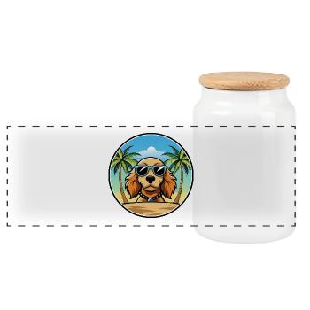 Norfolk Spaniel Hunderasse Cartoon Sonnenbrille Strand - Panorama Keksdose mit Holzdeckel - Weiß - Vorne