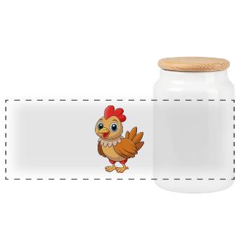 Chicken Cute Mascot Cartoon Character Kawaii - Panoramic Cookie Jar with Wooden Lid - white - Front