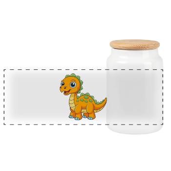 Dinosaurier Niedliche Maskottchen Zeichentrickfigur Kawaii - Panorama Keksdose mit Holzdeckel - Weiß - Vorne