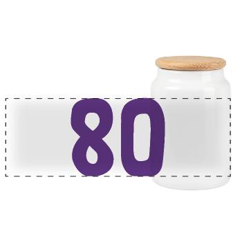 80. 80 JAHRE. 80-JÄHRIGES JUBILÄUM. 80. GEBURTSTAG. - Panorama Keksdose mit Holzdeckel - Weiß - Vorne