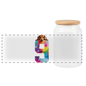 DOG 9 YEARS OLD DACHSHUND 9TH BIRTHDAY - Panoramic Cookie Jar with Wooden Lid - white - Front