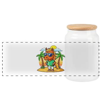 Pferd Lustige Cartoon Sommer Strand Sonnenbrille - Panorama Keksdose mit Holzdeckel - Weiß - Vorne