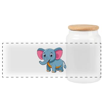 Éléphant Mignon Mascotte Personnage De Dessin Animé Kawaii - Boîte à biscuits avec couvercle en bois - blanc - Devant