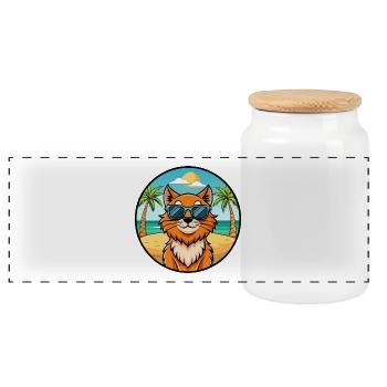 Ingwer Langhaar Katze Rasse Cartoon Sonnenbrille Strand - Panorama Keksdose mit Holzdeckel - Weiß - Vorne