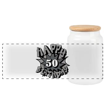 50.Geburtstag,50 Jahre,Airbrush, Happy Birthday(25 - Panoramic Cookie Jar with Wooden Lid - white - Front