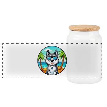 Alaskan Husky Hunderasse Cartoon Sonnenbrille Strand - Panorama Keksdose mit Holzdeckel - Weiß - Vorne