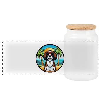 English Springer Spaniel Hunderasse Cartoon Beach - Panorama Keksdose mit Holzdeckel - Weiß - Vorne