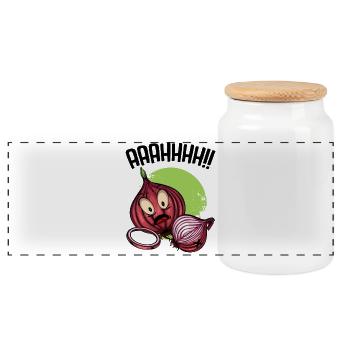 Onion chaos neon illustration - Panoramic Cookie Jar with Wooden Lid - white - Front
