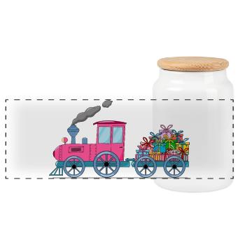 Train pour enfants avec remorque rose - Boîte à biscuits avec couvercle en bois - blanc - Devant