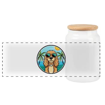 Cocker américain Spaniel Race de chien Cartoon Beach - Boîte à biscuits avec couvercle en bois - blanc - Devant